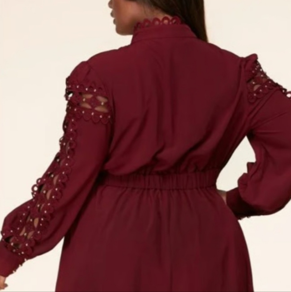 Chic Long Sleeve Burgundy Dress - Picture 5 of 5